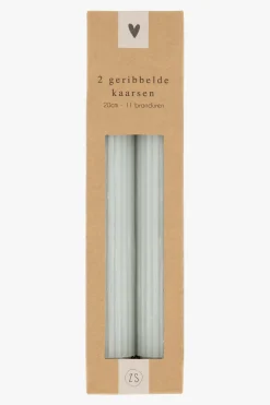 ZUSSS 2 geribbelde kaarsen 20 cm saliegroen