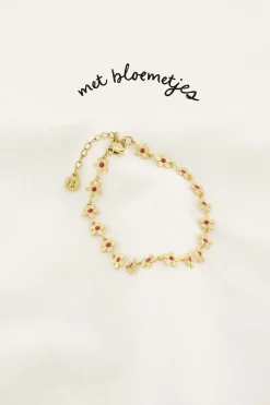 ZUSSS armband met bloemen roze rood