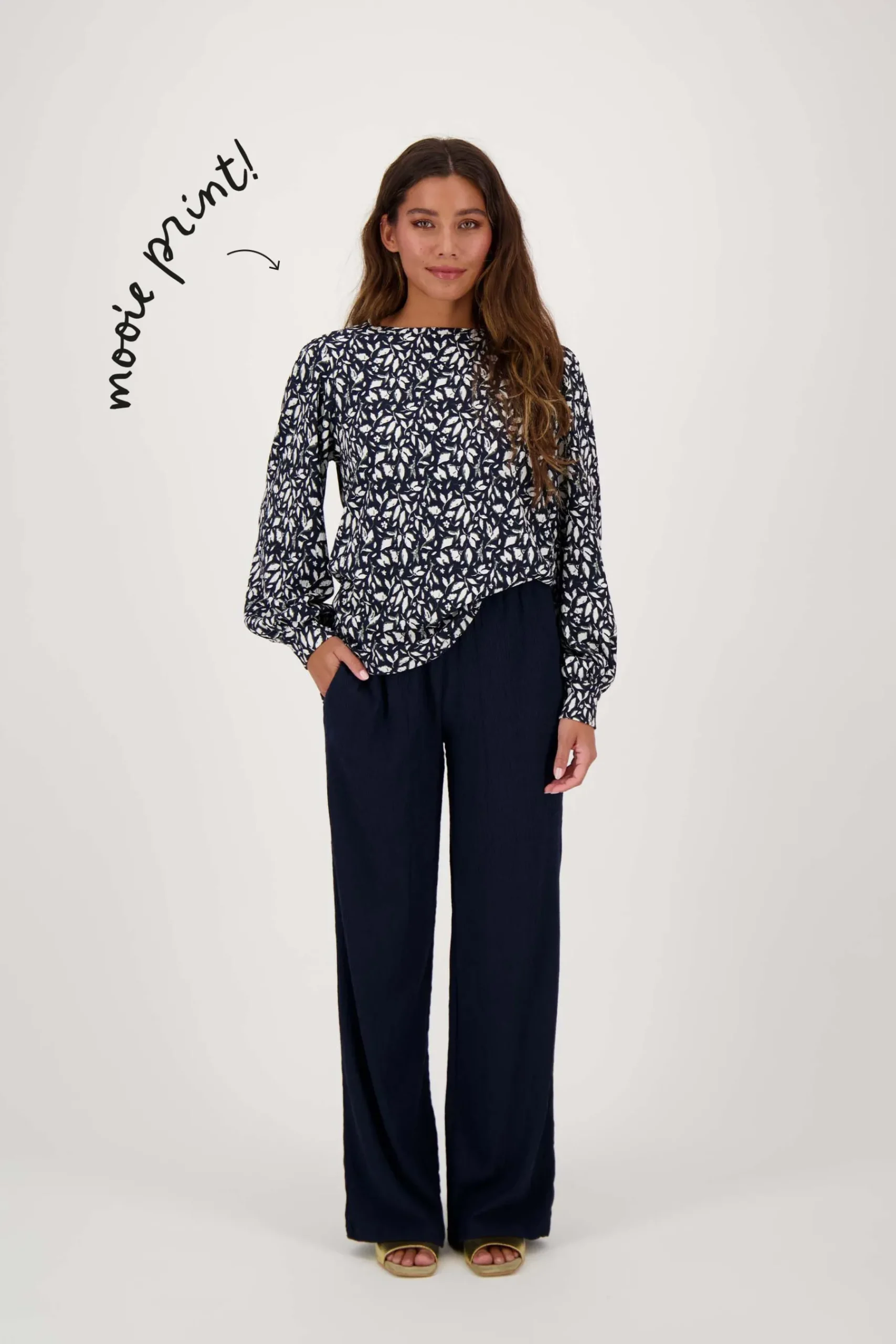ZUSSS boothals top met blaadjesprint