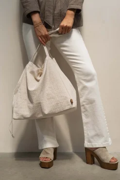 ZUSSS katoenen tas met logoprint zand/wit