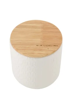 ZUSSS keramieken bewaarpot met houten deksel hartjes 12cm