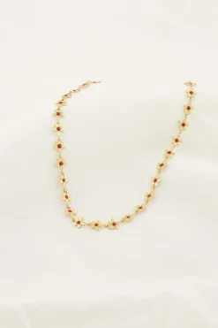 ZUSSS ketting met bloemen roze rood