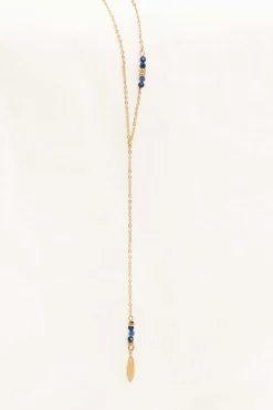 ZUSSS lange ketting met veertje goud/kobalt