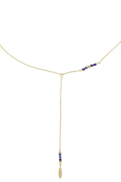 ZUSSS lange ketting met veertje goud/kobalt