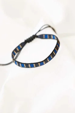 ZUSSS miyuki armbandje streepje kobalt/antracietgrijs