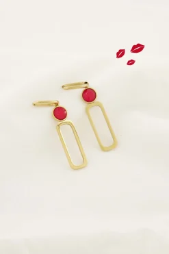 ZUSSS oorbel met glassteen roze rood