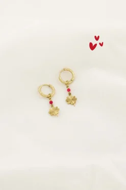 ZUSSS oorbel met klavertje roze rood