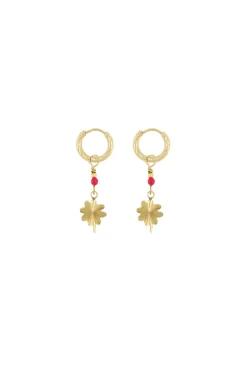 ZUSSS oorbel met klavertje roze rood