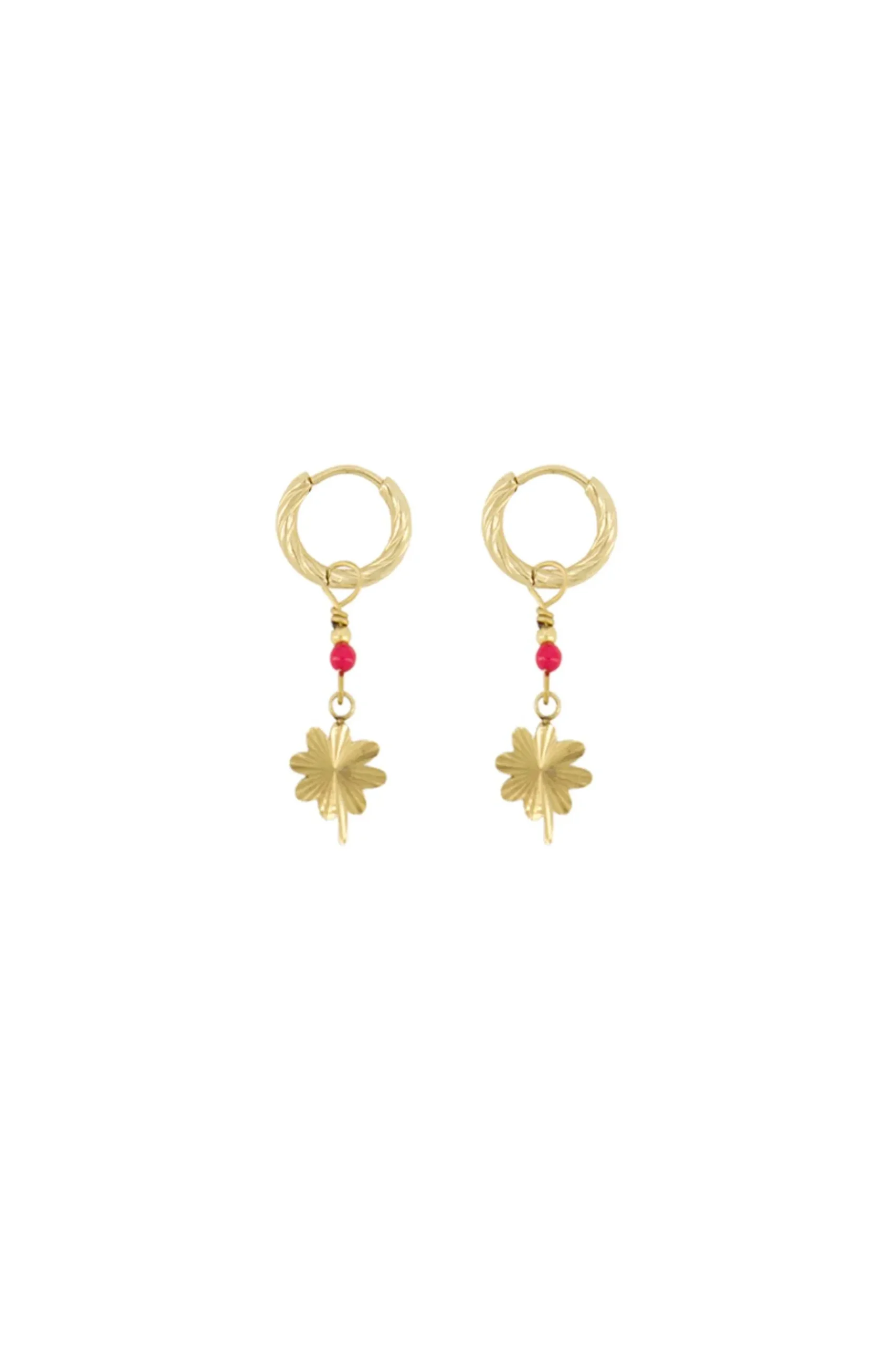 ZUSSS oorbel met klavertje roze rood