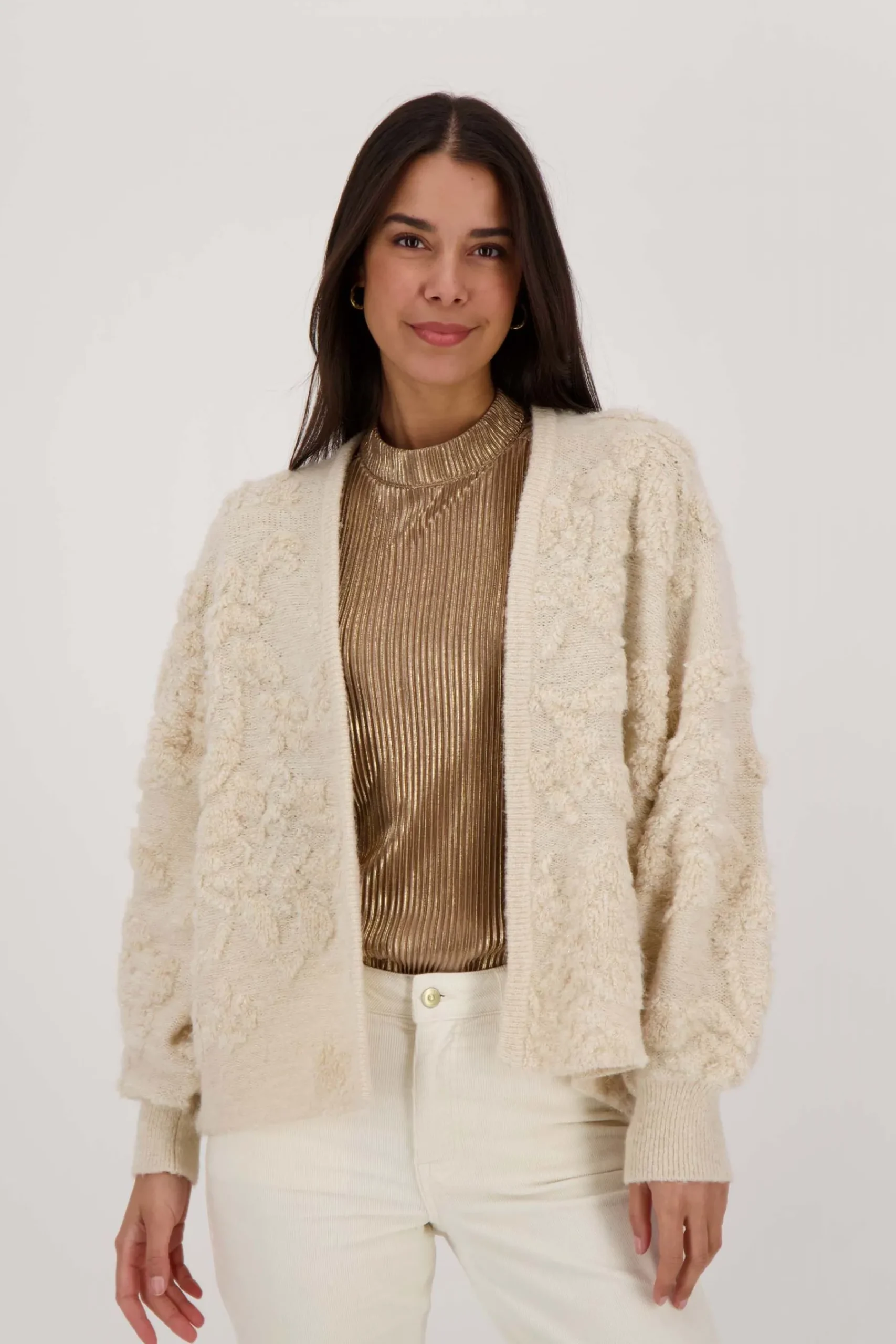 ZUSSS openvallend vest met lurex jacquard