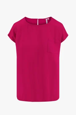 ZUSSS satijnen twill top met boothals roze rood