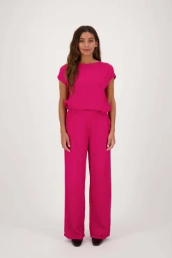 ZUSSS satijnen twill top met boothals roze rood