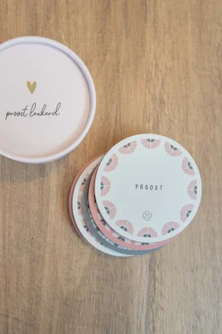 ZUSSS Set van 6 onderzetters rond zand/antracietgrijs/terra roze