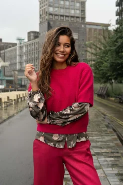 ZUSSS trui met boothals roze rood