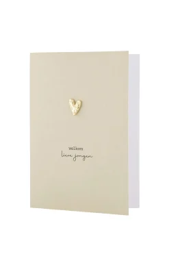 ZUSSS wenskaart met broche welkom lieve jongen
