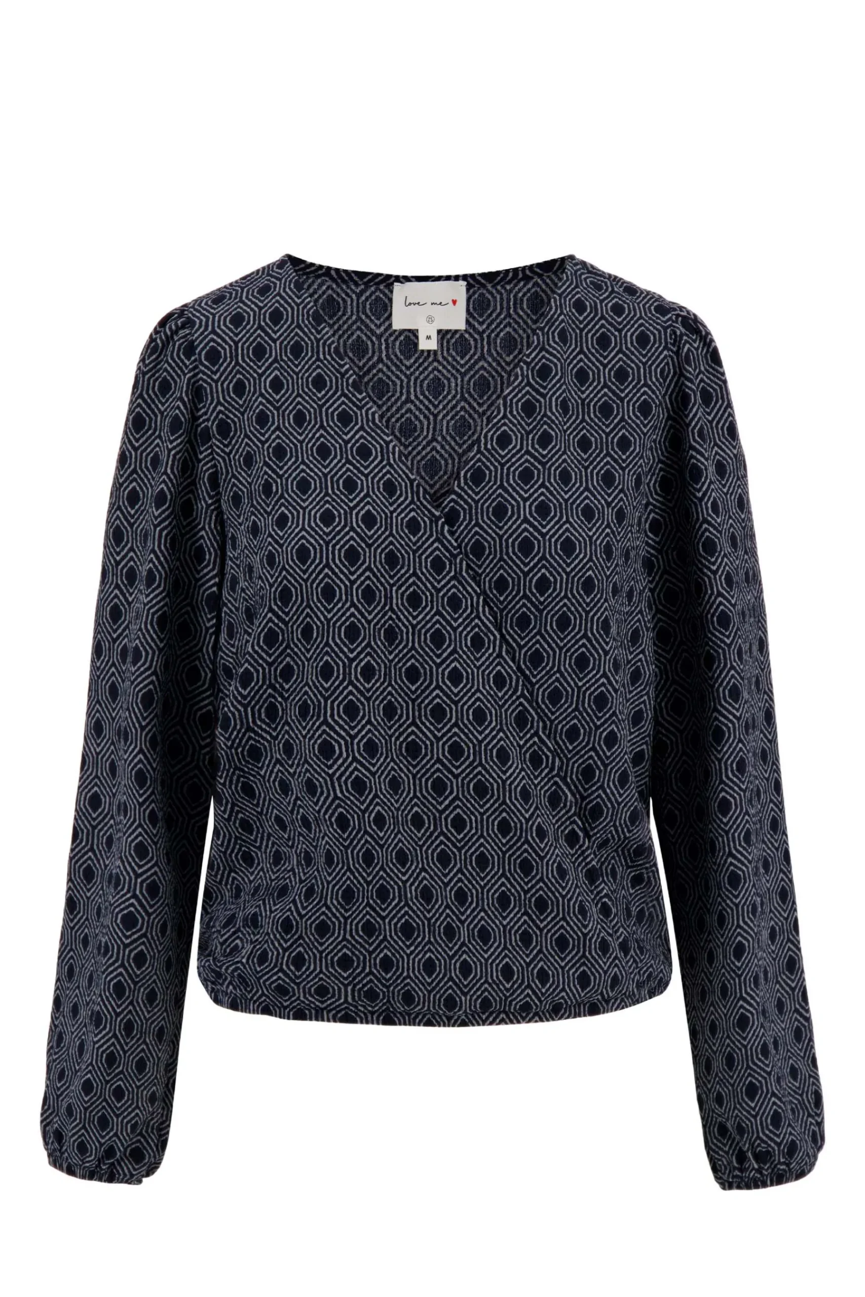 ZUSSS wikkeltop met blockprint donkerblauw grijs
