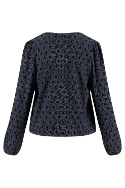 ZUSSS wikkeltop met blockprint donkerblauw grijs